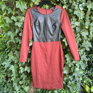 SALE BCBGMaxAzria ❄️ Maroon & Black Dress Pleather 🍷 ❤️ Valentine’s Day